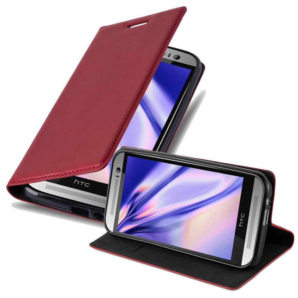Cadorabo Hülle für HTC ONE M8 Schutz Hülle in Rot Handyhülle Etui Case Cover Magnetverschluss