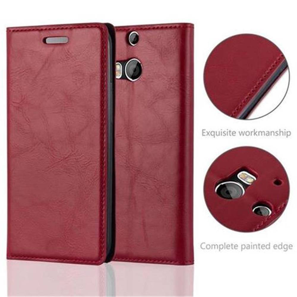 Cadorabo Hülle für HTC ONE M8 Schutz Hülle in Rot Handyhülle Etui Case Cover Magnetverschluss