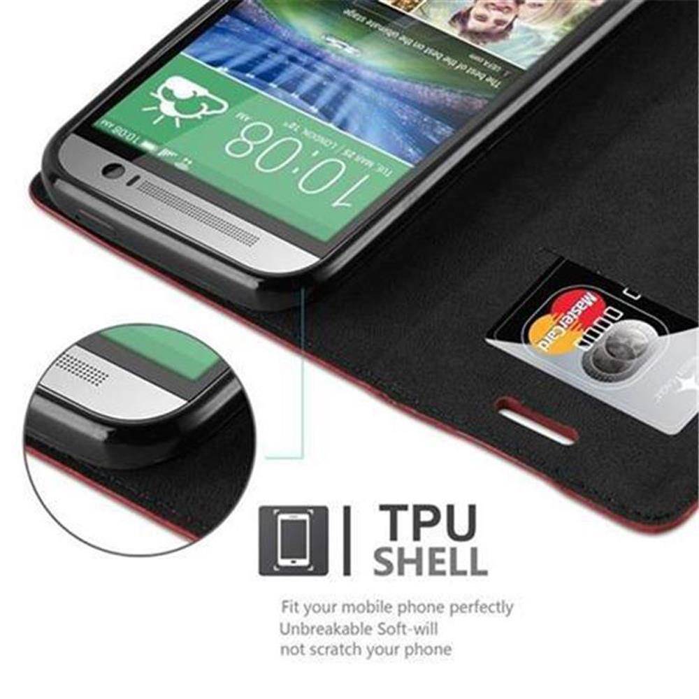 Cadorabo Hülle für HTC ONE M8 Schutz Hülle in Rot Handyhülle Etui Case Cover Magnetverschluss