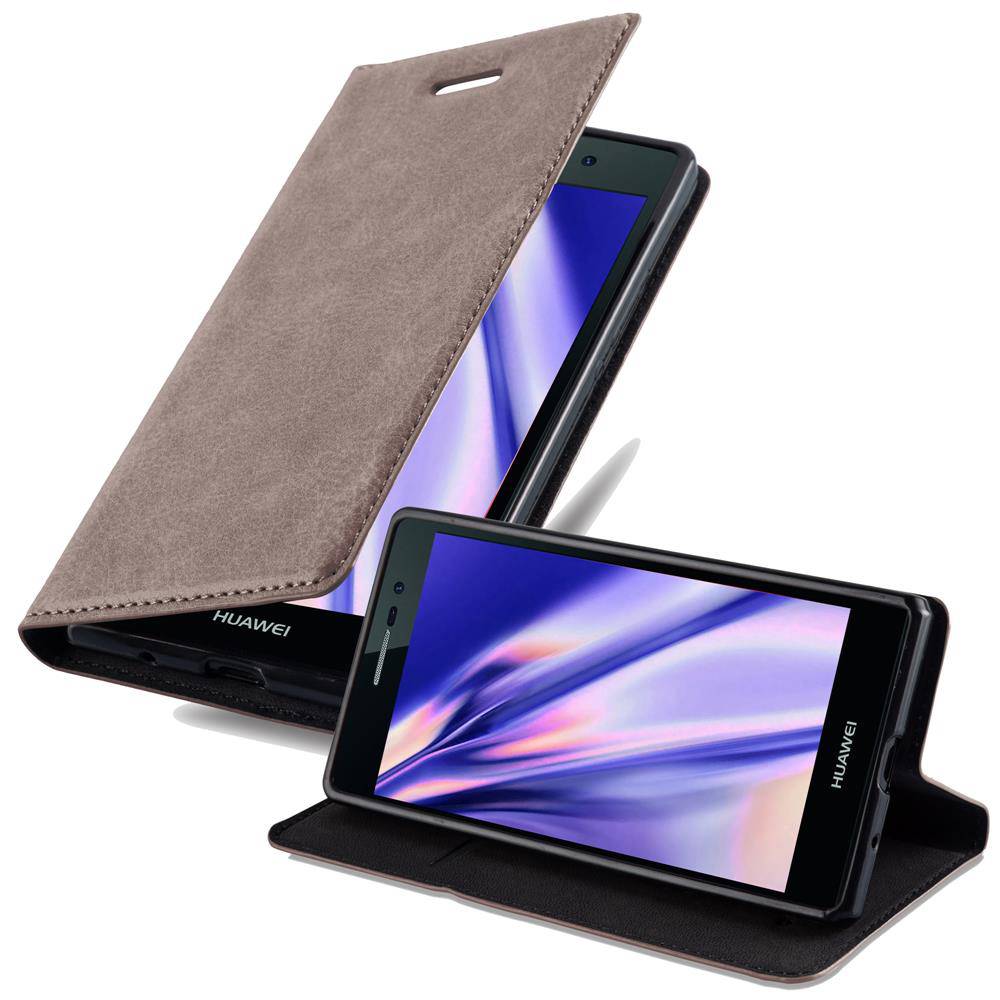 Cadorabo Hülle für Huawei ASCEND P7 Schutz Hülle in Braun Handyhülle Etui Case Cover Magnetverschluss