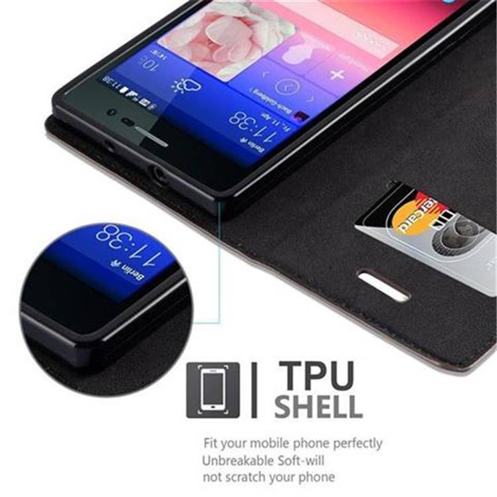 Cadorabo Hülle für Huawei ASCEND P7 Schutz Hülle in Braun Handyhülle Etui Case Cover Magnetverschluss