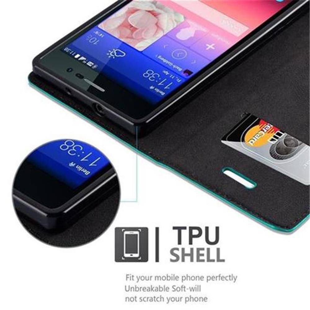 Cadorabo Hülle für Huawei ASCEND P7 Schutz Hülle in Türkis Handyhülle Etui Case Cover Magnetverschluss
