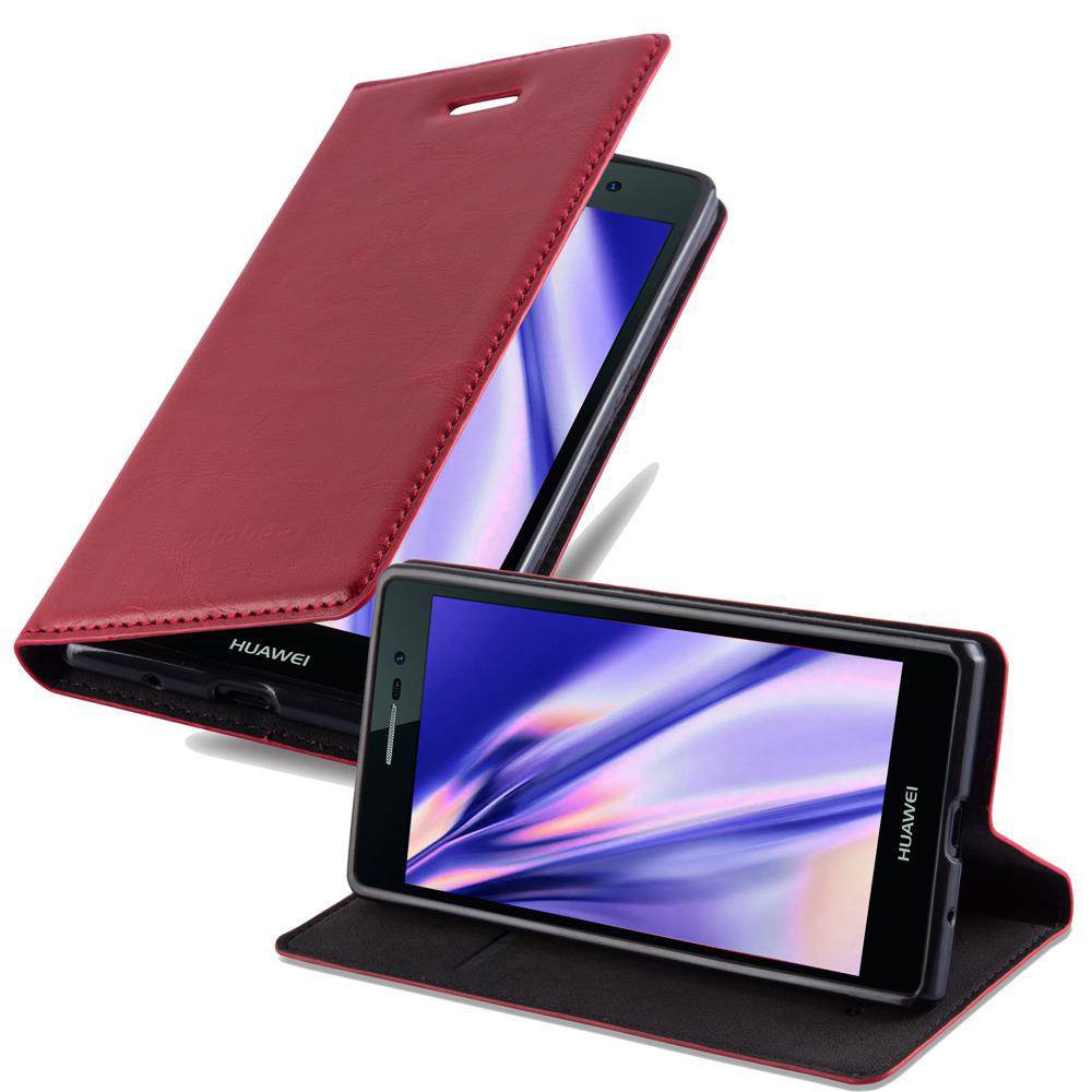Cadorabo Hülle für Huawei ASCEND P7 Schutz Hülle in Rot Handyhülle Etui Case Cover Magnetverschluss