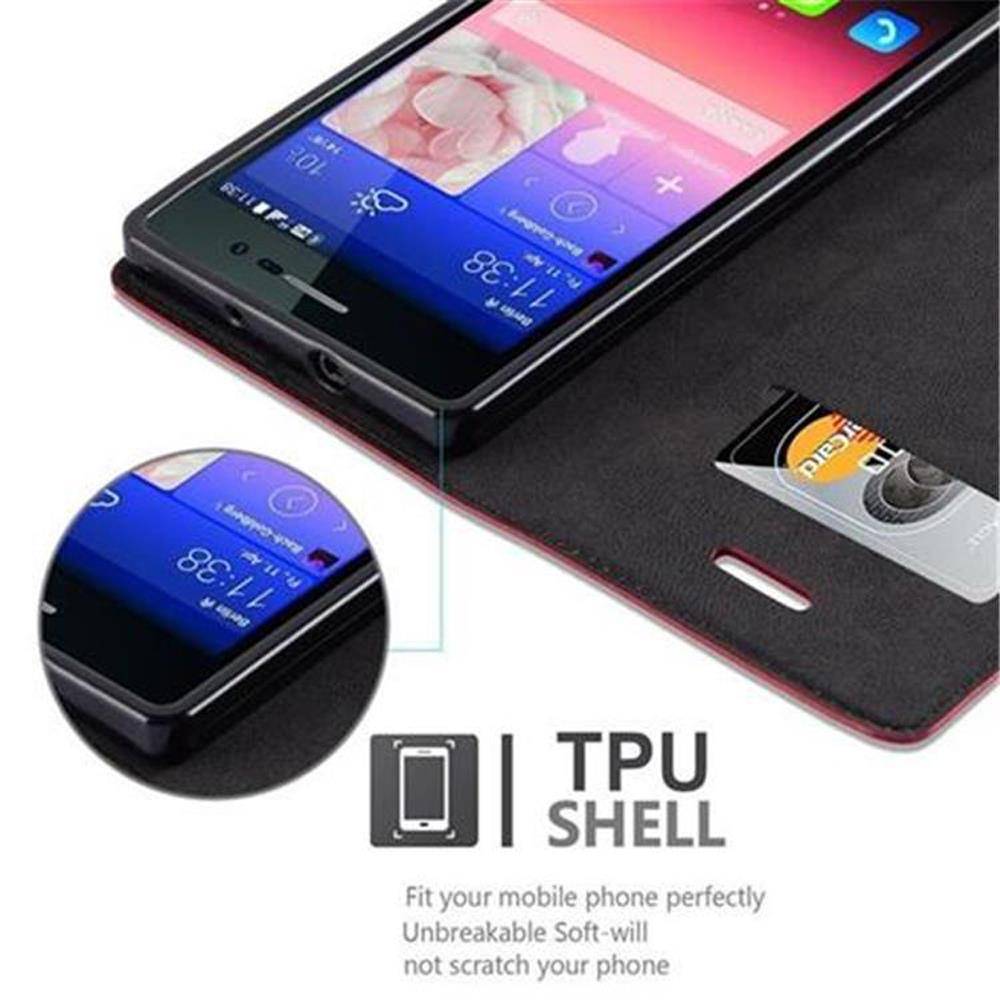 Cadorabo Hülle für Huawei ASCEND P7 Schutz Hülle in Rot Handyhülle Etui Case Cover Magnetverschluss