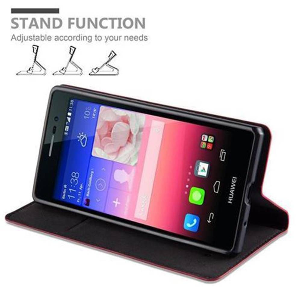 Cadorabo Hülle für Huawei ASCEND P7 Schutz Hülle in Rot Handyhülle Etui Case Cover Magnetverschluss