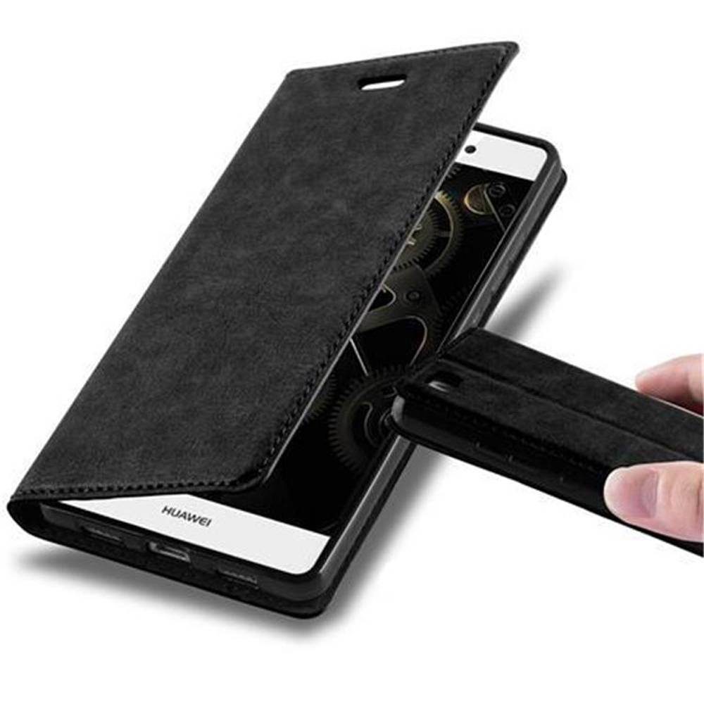 Cadorabo Hülle für Huawei P8 LITE 2015 Schutz Hülle in Schwarz Handyhülle Etui Case Cover Magnetverschluss