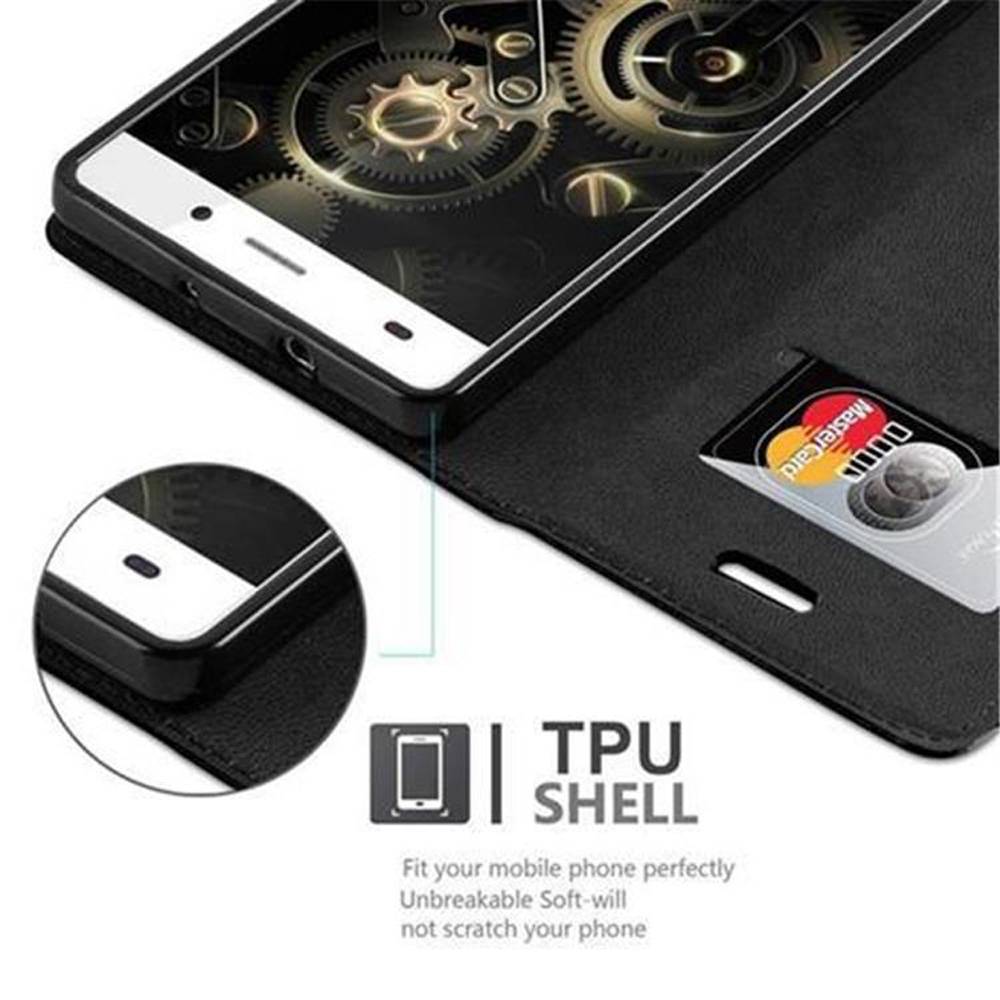 Cadorabo Hülle für Huawei P8 LITE 2015 Schutz Hülle in Schwarz Handyhülle Etui Case Cover Magnetverschluss