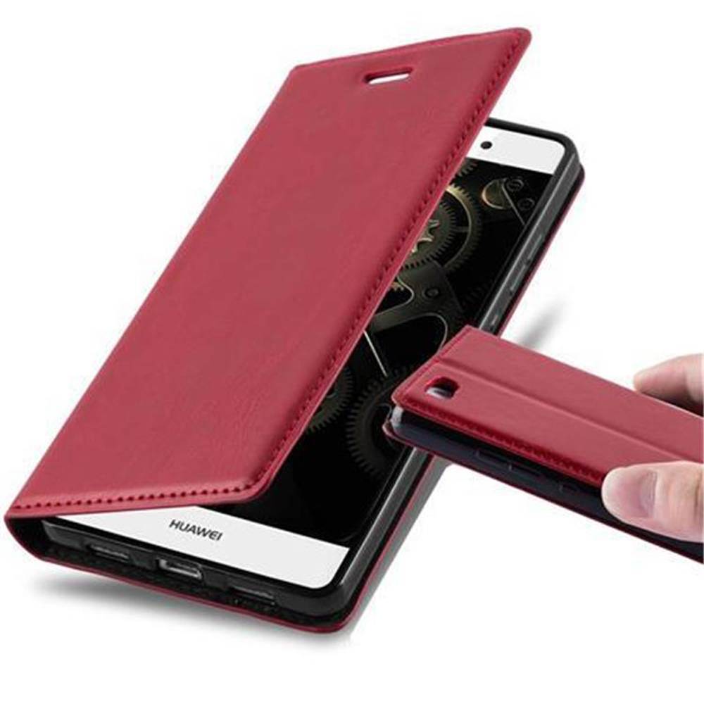 Cadorabo Hülle für Huawei P8 LITE 2015 Schutz Hülle in Rot Handyhülle Etui Case Cover Magnetverschluss