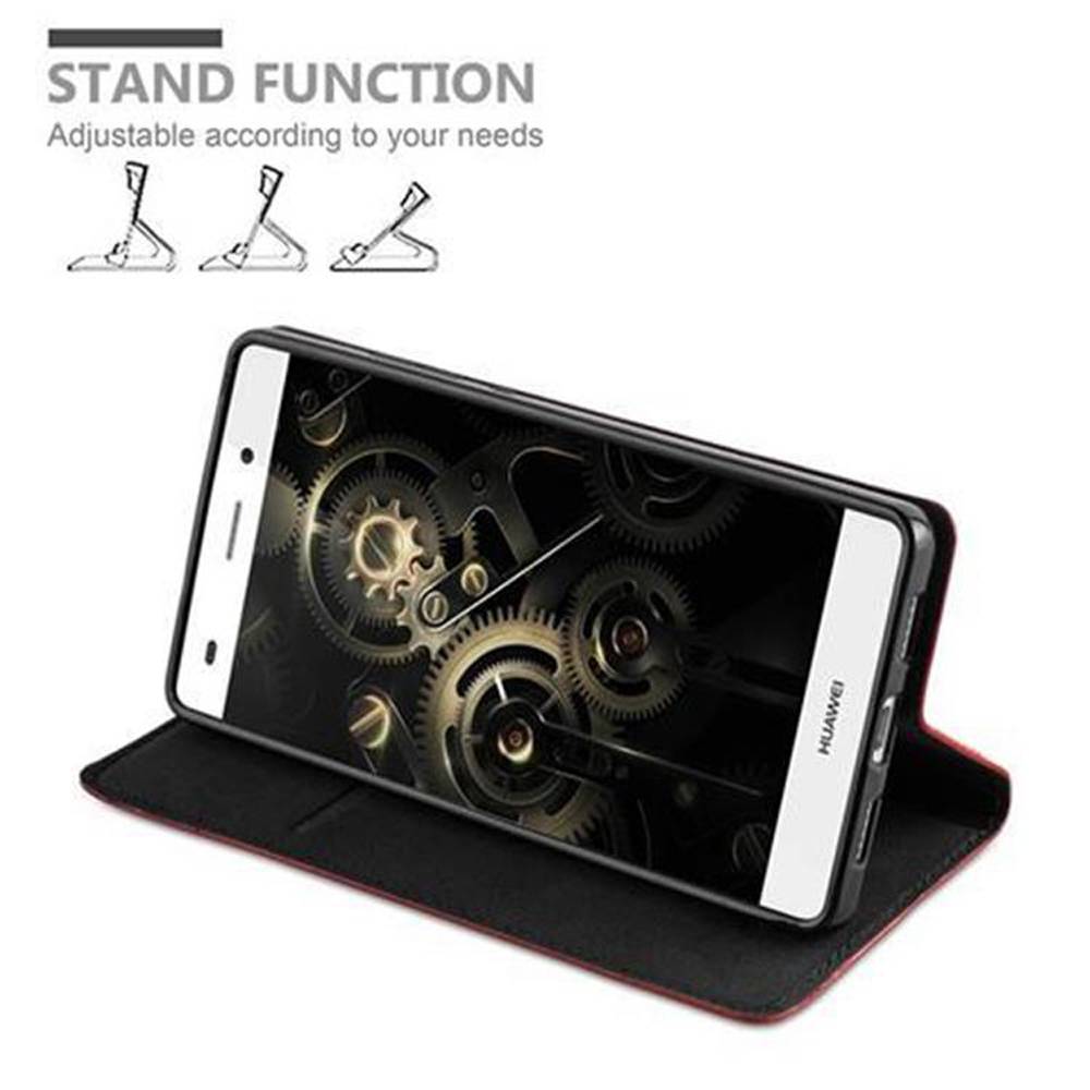 Cadorabo Hülle für Huawei P8 LITE 2015 Schutz Hülle in Rot Handyhülle Etui Case Cover Magnetverschluss
