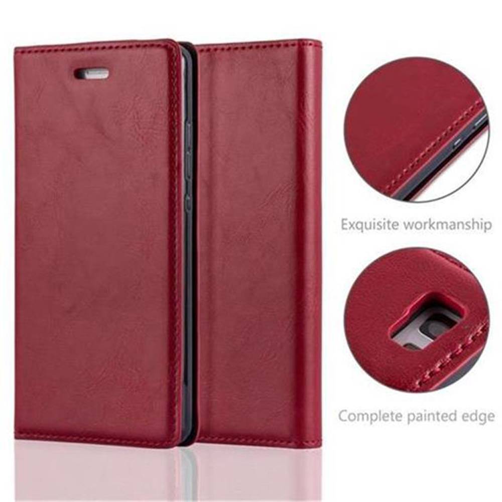 Cadorabo Hülle für Huawei P8 LITE 2015 Schutz Hülle in Rot Handyhülle Etui Case Cover Magnetverschluss