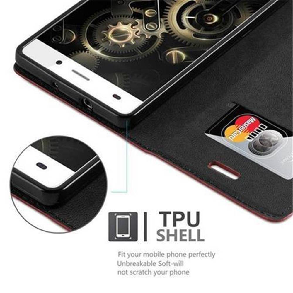 Cadorabo Hülle für Huawei P8 LITE 2015 Schutz Hülle in Rot Handyhülle Etui Case Cover Magnetverschluss