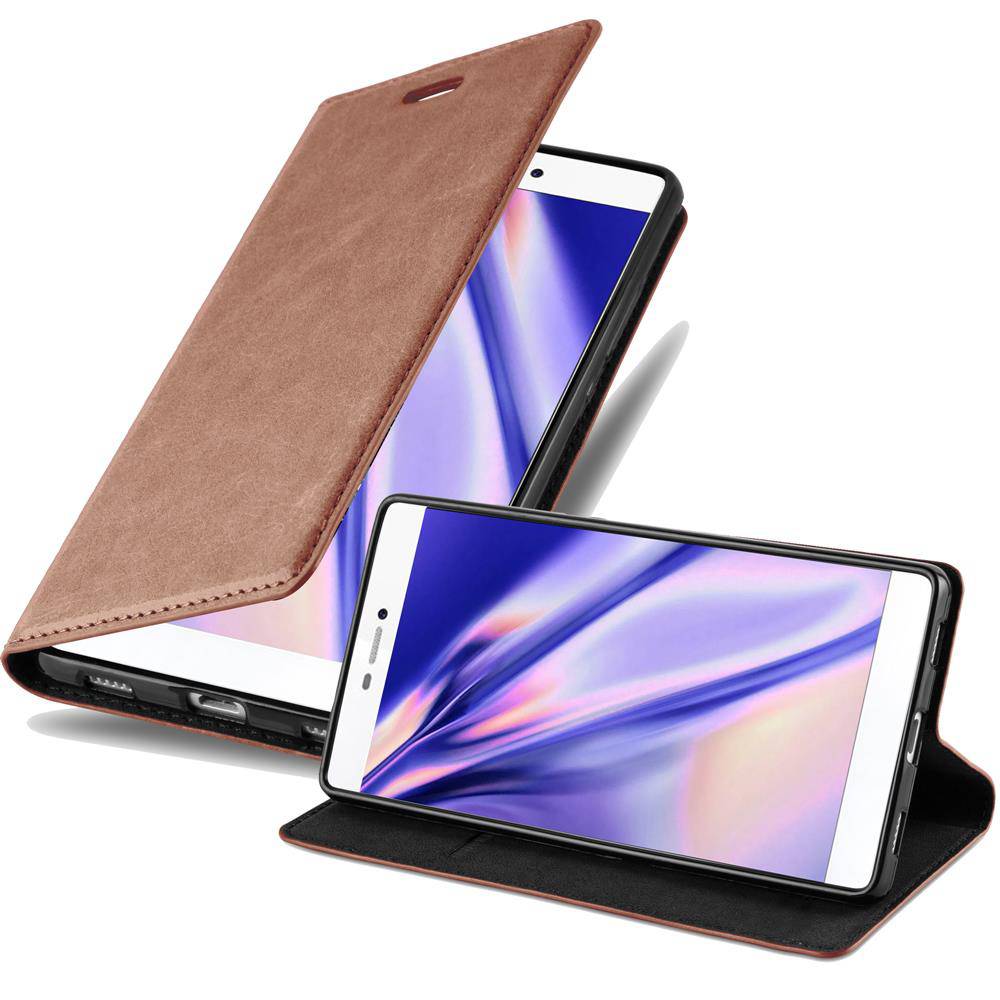 Cadorabo Hülle für Huawei P8 Schutz Hülle in Braun Handyhülle Etui Case Cover Magnetverschluss