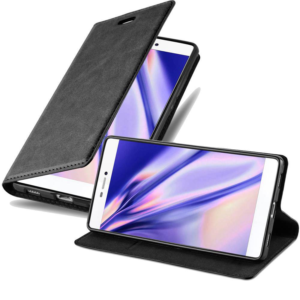 Cadorabo Hülle für Huawei P8 Schutz Hülle in Schwarz Handyhülle Etui Case Cover Magnetverschluss