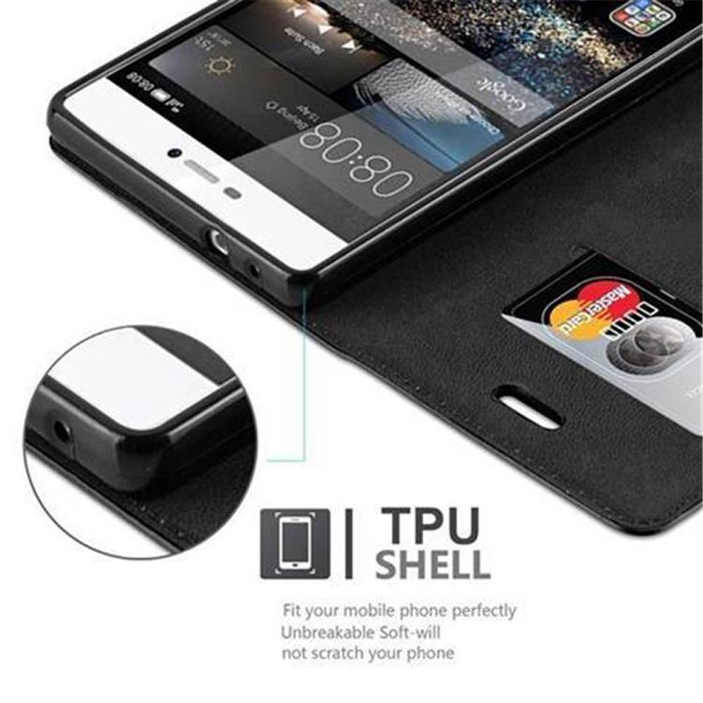 Cadorabo Hülle für Huawei P8 Schutz Hülle in Schwarz Handyhülle Etui Case Cover Magnetverschluss