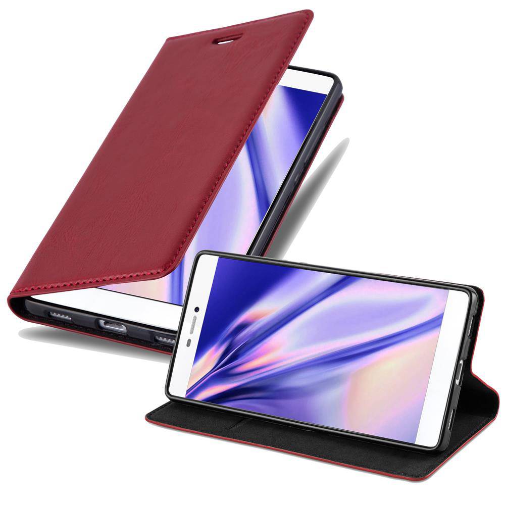 Cadorabo Hülle für Huawei P8 Schutz Hülle in Rot Handyhülle Etui Case Cover Magnetverschluss