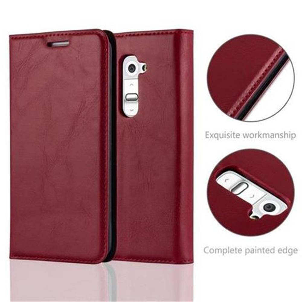 Cadorabo Hülle für LG G2 Schutz Hülle in Rot Handyhülle Etui Case Cover Magnetverschluss