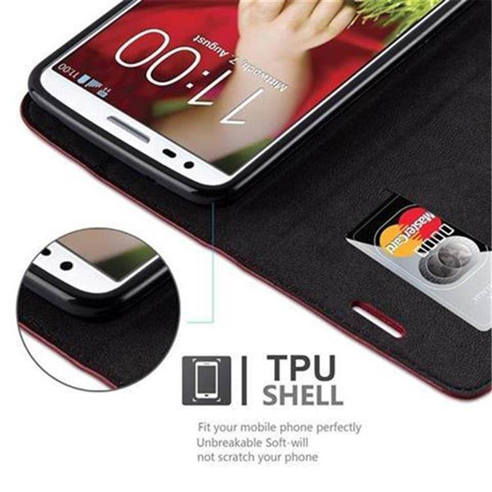 Cadorabo Hülle für LG G2 Schutz Hülle in Rot Handyhülle Etui Case Cover Magnetverschluss