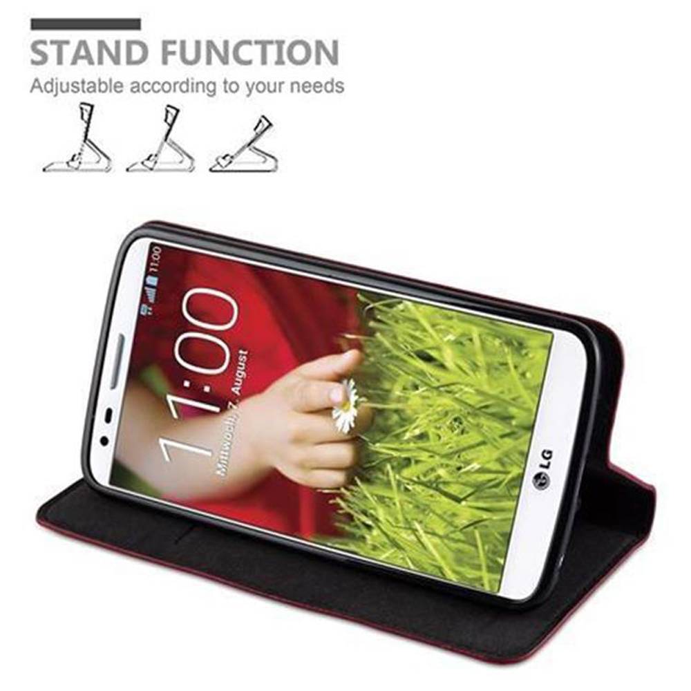 Cadorabo Hülle für LG G2 Schutz Hülle in Rot Handyhülle Etui Case Cover Magnetverschluss