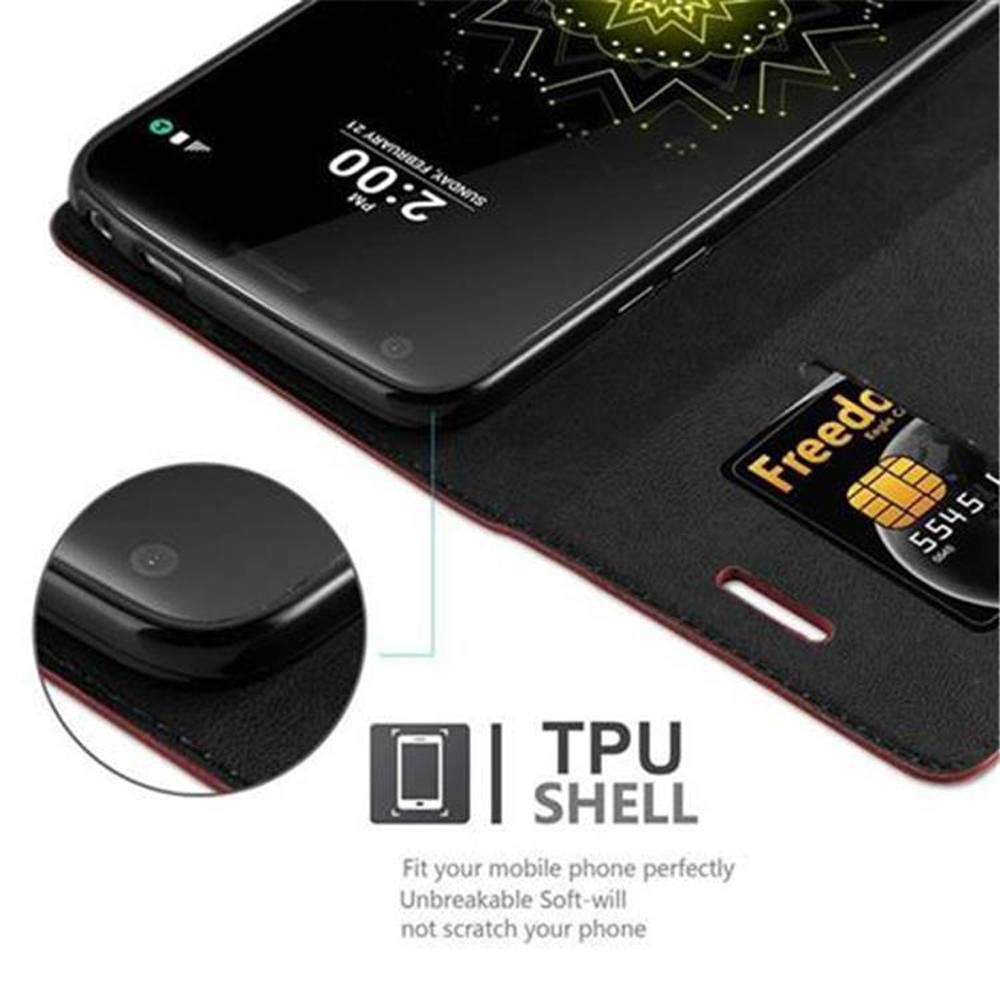 Cadorabo Hülle für LG G5 Schutz Hülle in Rot Handyhülle Etui Case Cover Magnetverschluss