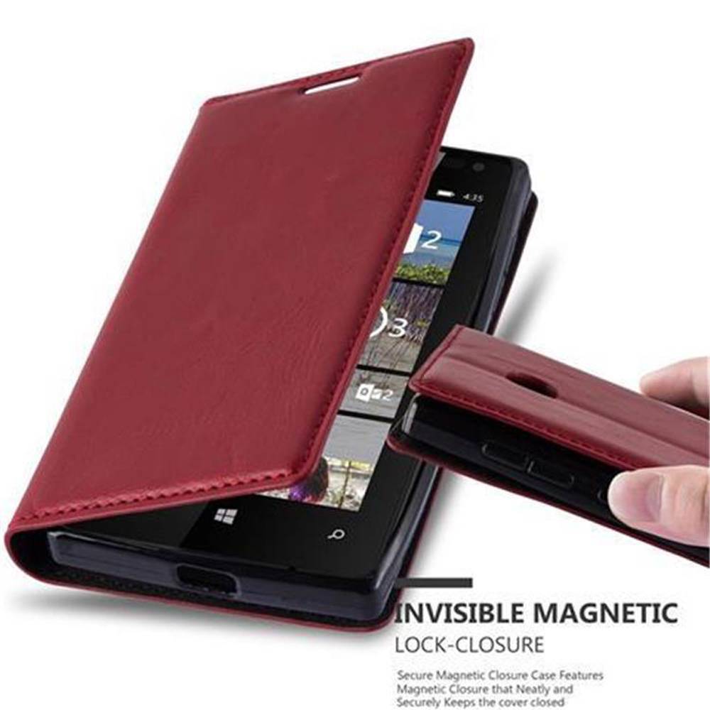 Cadorabo Hülle für Nokia Lumia 435 Schutz Hülle in Rot Handyhülle Etui Case Cover Magnetverschluss