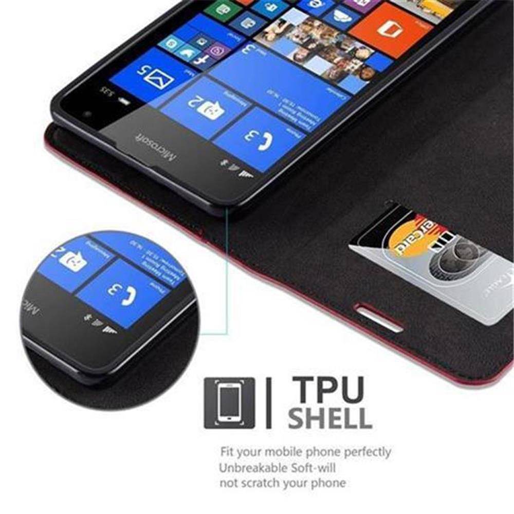 Cadorabo Hülle für Nokia Lumia 535 Schutz Hülle in Rot Handyhülle Etui Case Cover Magnetverschluss