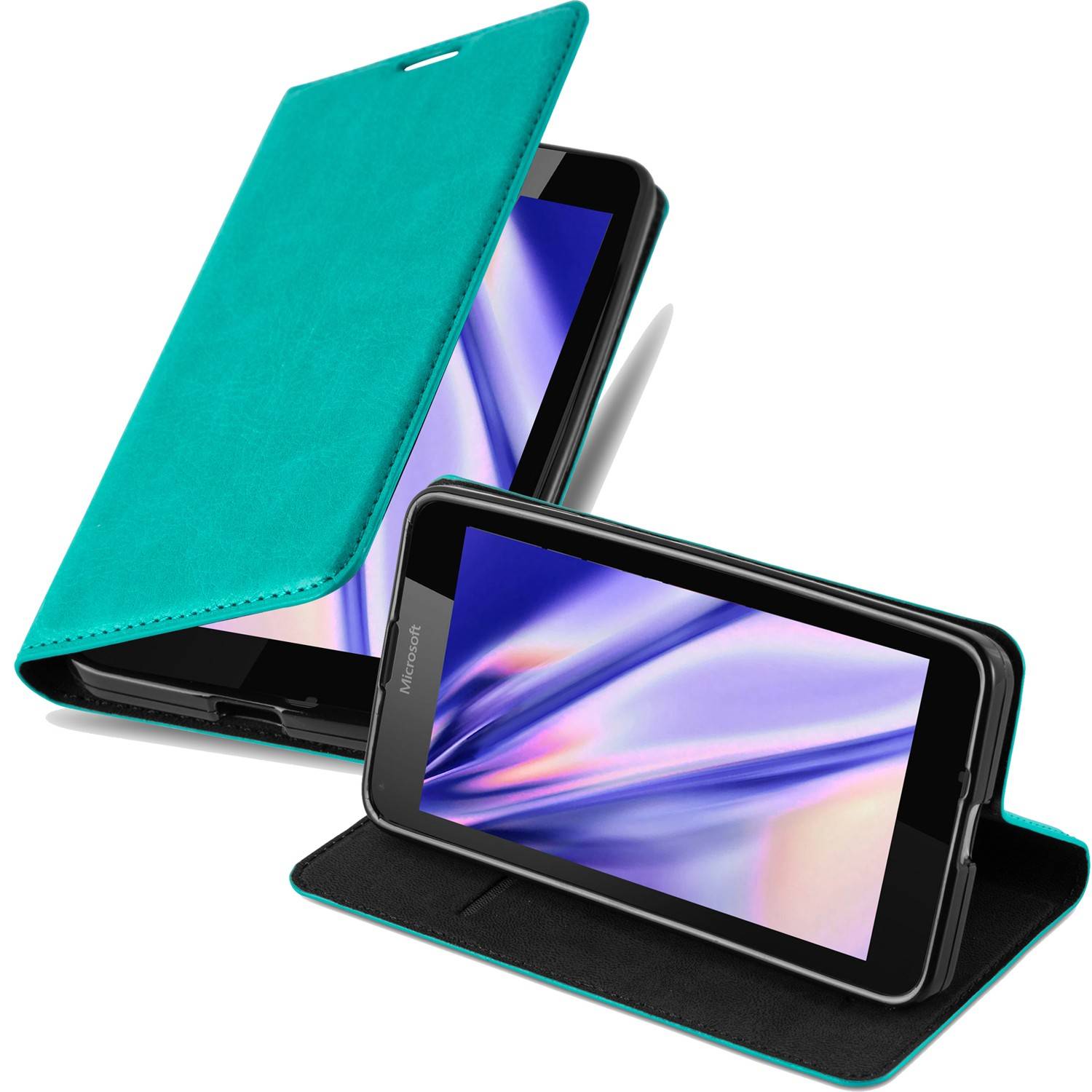 Cadorabo Hülle für Nokia Lumia 640 Schutz Hülle in Türkis Handyhülle Etui Case Cover Magnetverschluss