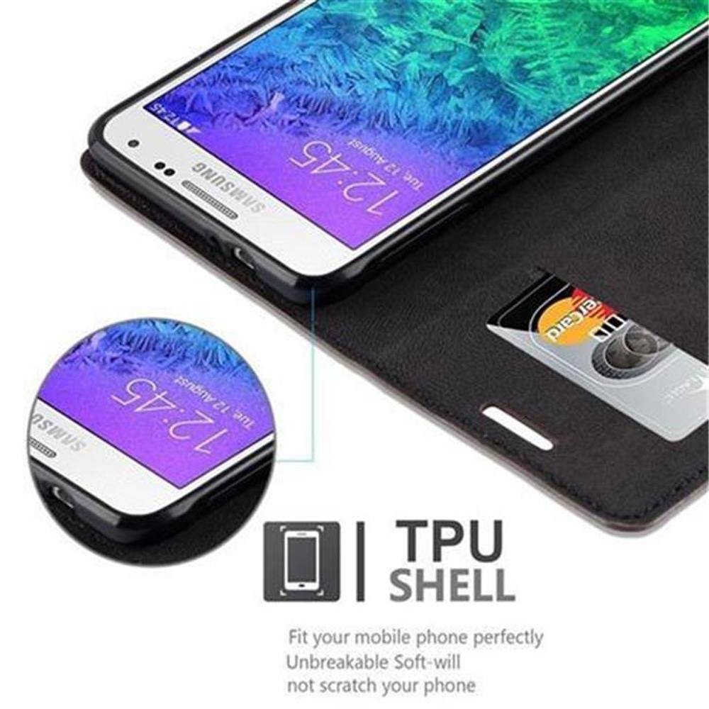 Cadorabo Hülle für Samsung Galaxy ALPHA Schutz Hülle in Braun Handyhülle Etui Case Cover Magnetverschluss