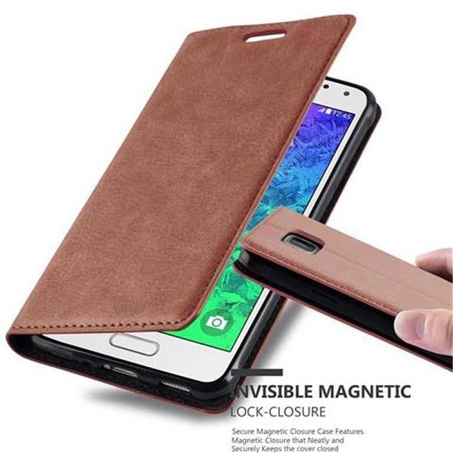 Cadorabo Hülle für Samsung Galaxy ALPHA Schutz Hülle in Braun Handyhülle Etui Case Cover Magnetverschluss
