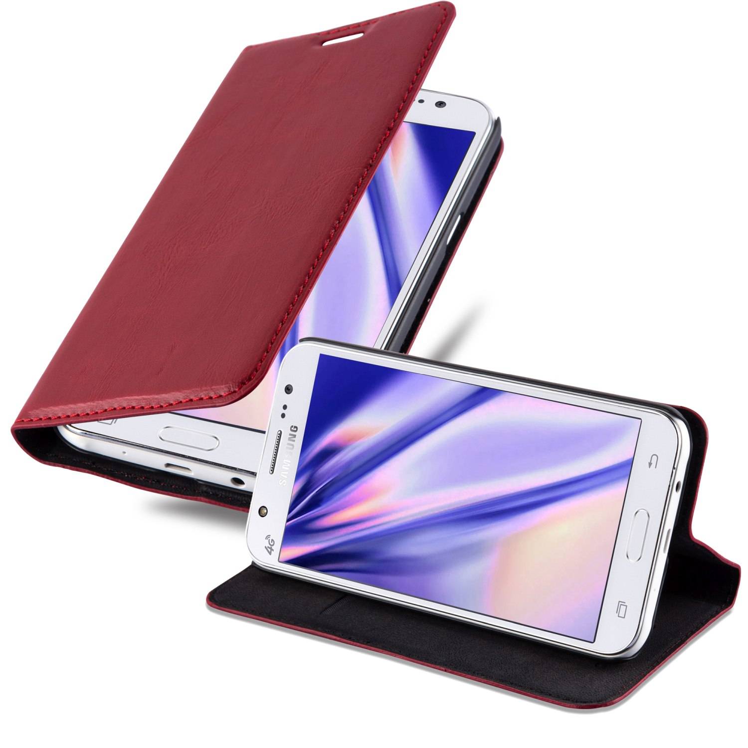 Cadorabo Hülle für Samsung Galaxy J5 2015 Schutz Hülle in Rot Handyhülle Etui Case Cover Magnetverschluss