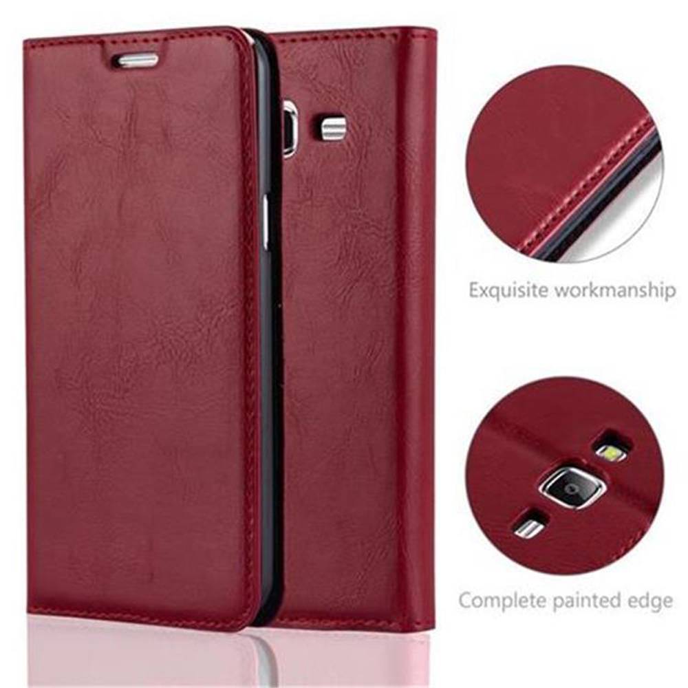 Cadorabo Hülle für Samsung Galaxy J5 2015 Schutz Hülle in Rot Handyhülle Etui Case Cover Magnetverschluss
