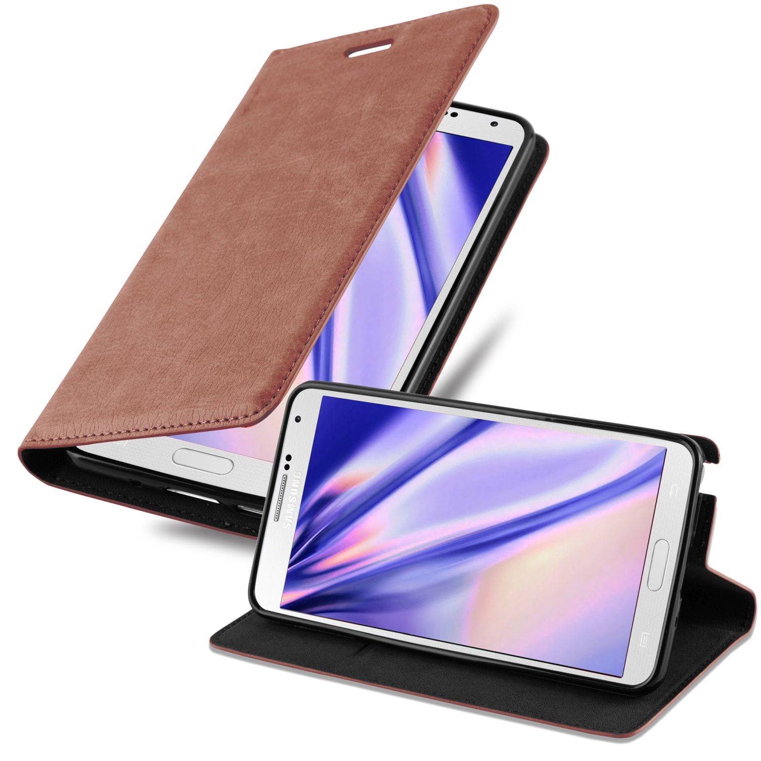 Cadorabo Hülle für Samsung Galaxy NOTE 3 Schutz Hülle in Braun Handyhülle Etui Case Cover Magnetverschluss