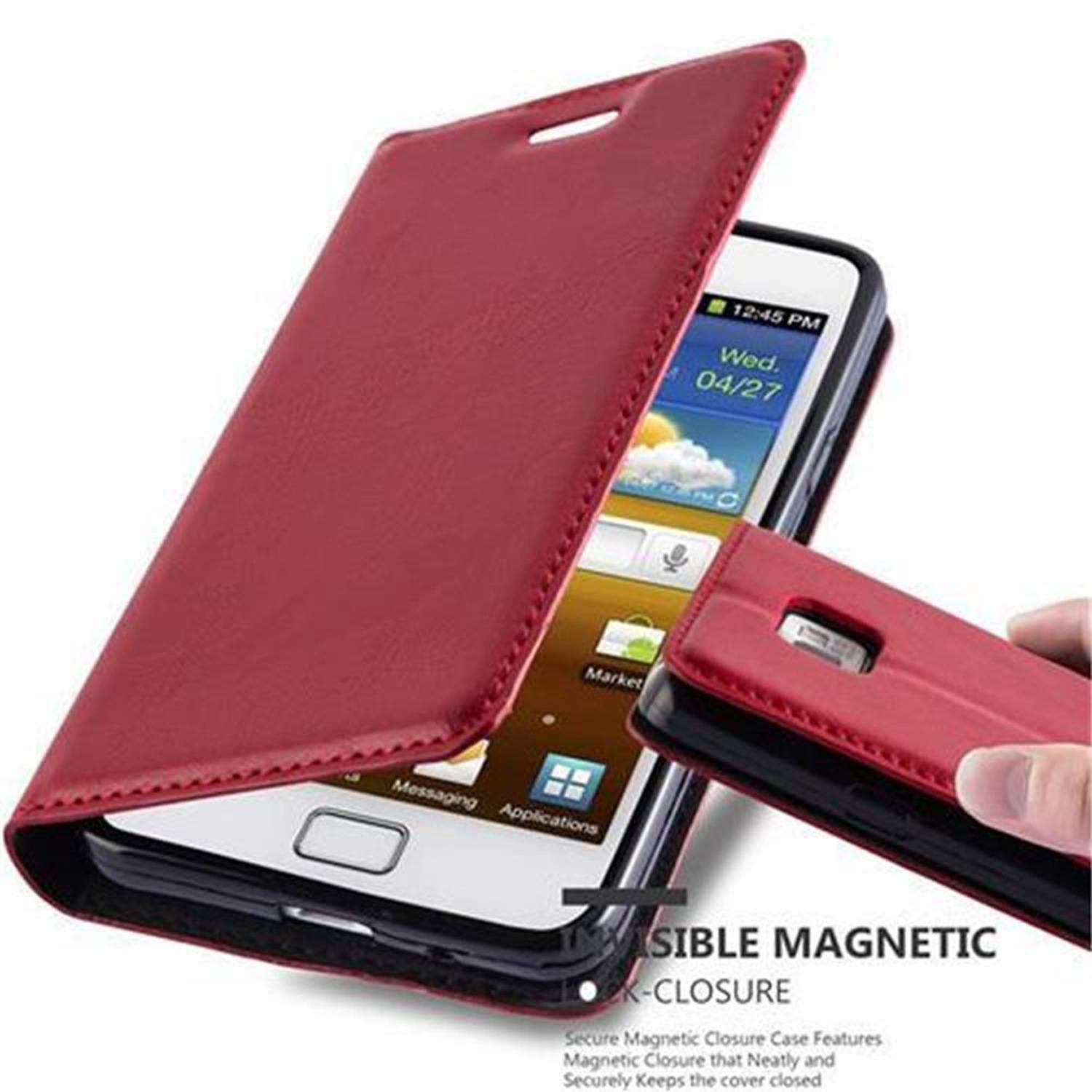 Cadorabo Hülle für Samsung Galaxy S2 / S2 PLUS Schutz Hülle in Rot Handyhülle Etui Case Cover Magnetverschluss