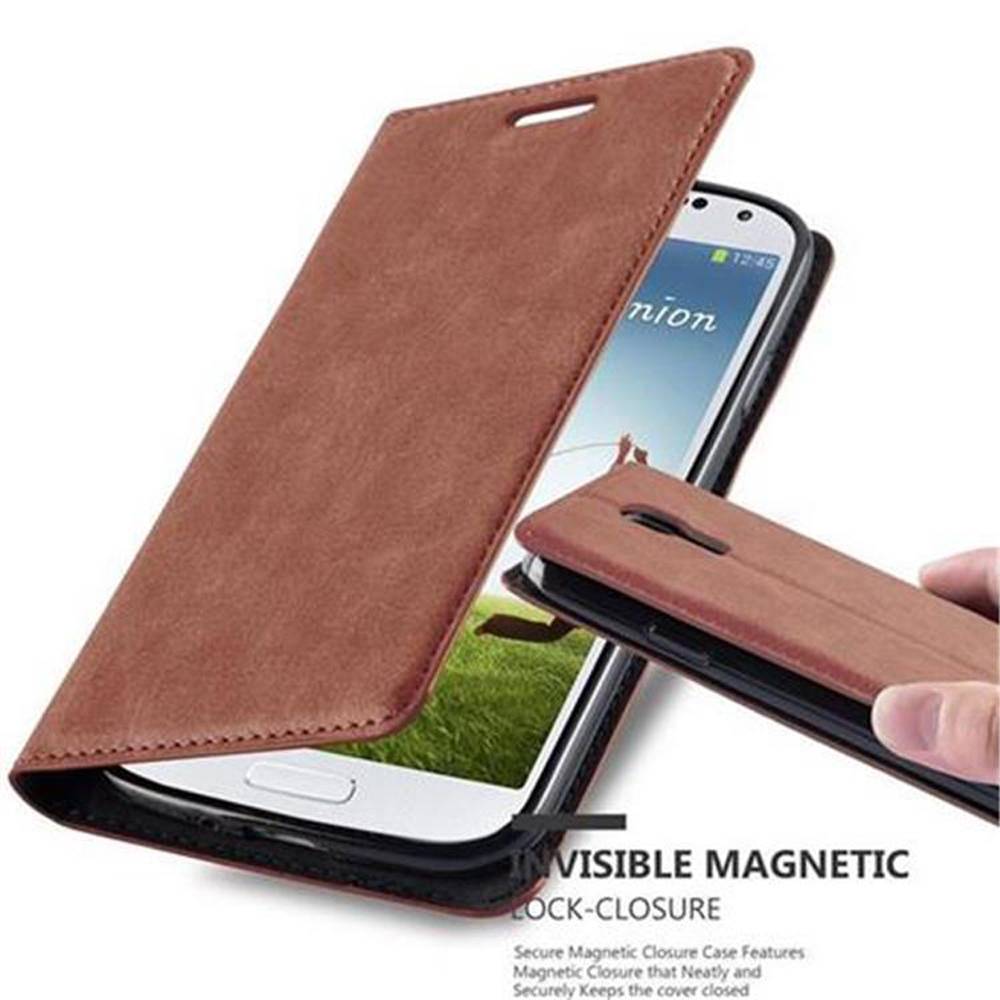 Cadorabo Hülle für Samsung Galaxy S4 Schutz Hülle in Braun Handyhülle Etui Case Cover Magnetverschluss