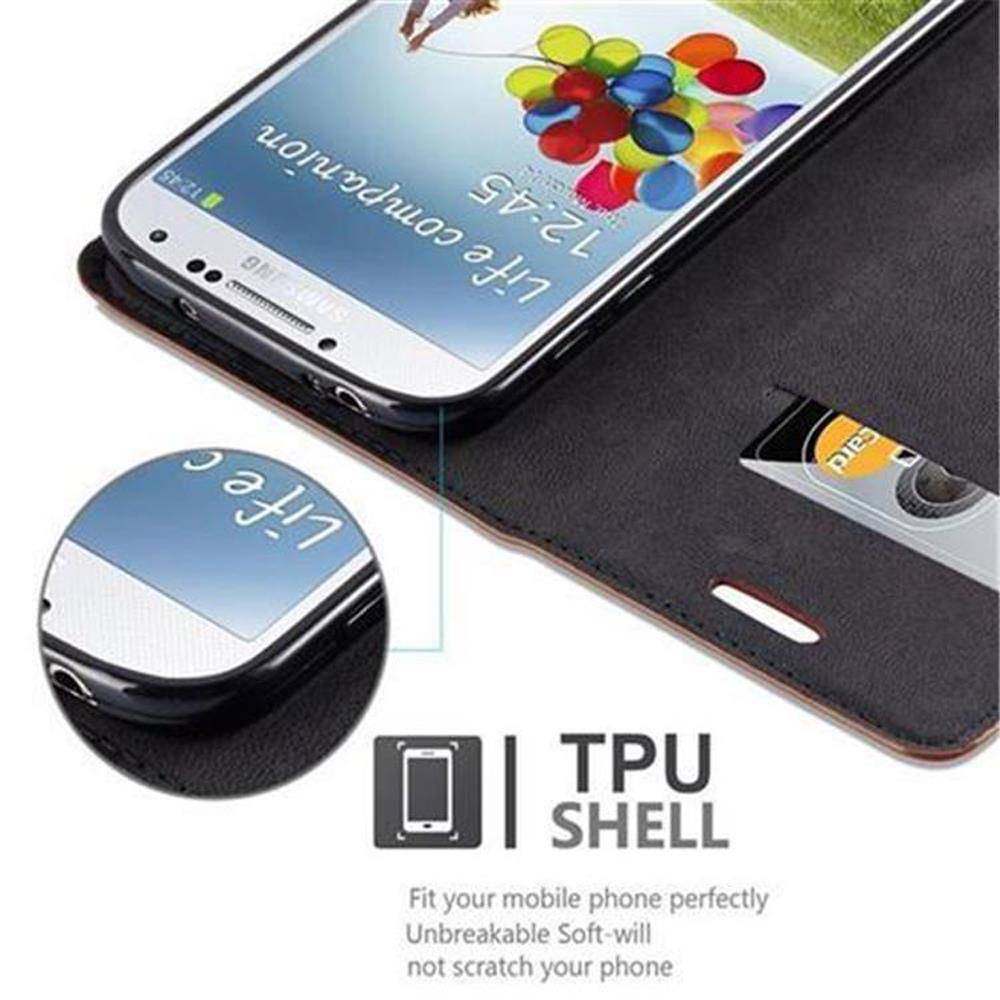 Cadorabo Hülle für Samsung Galaxy S4 Schutz Hülle in Braun Handyhülle Etui Case Cover Magnetverschluss