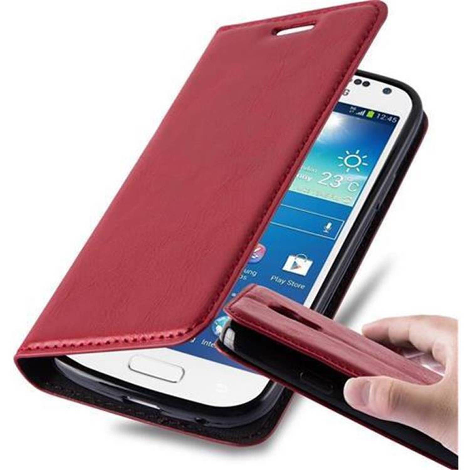 Cadorabo Hülle für Samsung Galaxy S4 MINI Schutz Hülle in Rot Handyhülle Etui Case Cover Magnetverschluss