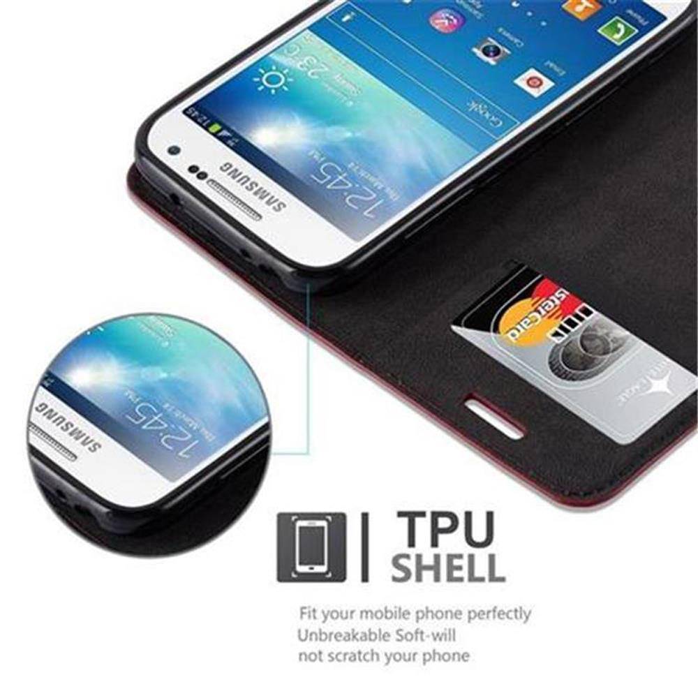 Cadorabo Hülle für Samsung Galaxy S4 MINI Schutz Hülle in Rot Handyhülle Etui Case Cover Magnetverschluss