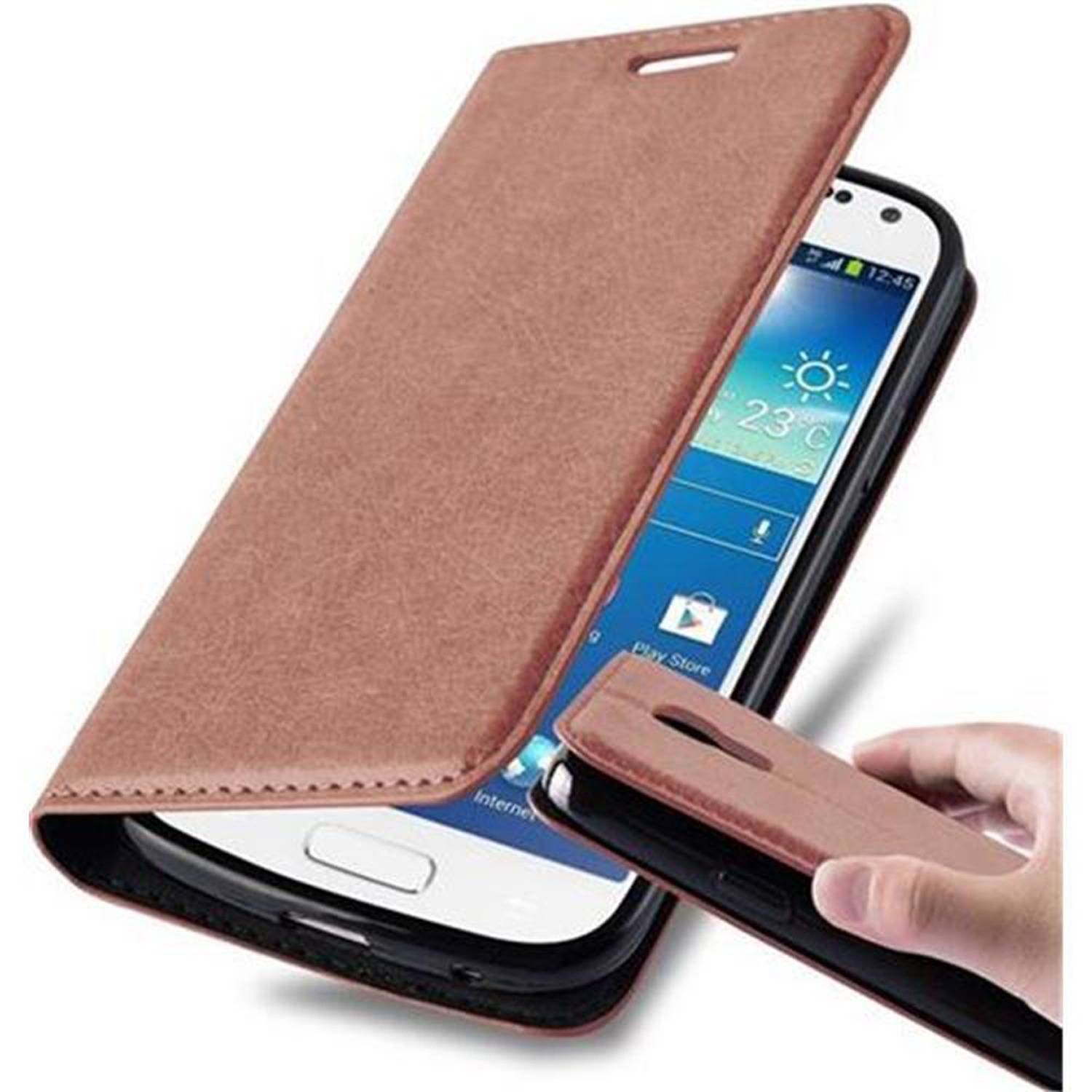 Cadorabo Hülle für Samsung Galaxy S4 MINI Schutz Hülle in Braun Handyhülle Etui Case Cover Magnetverschluss