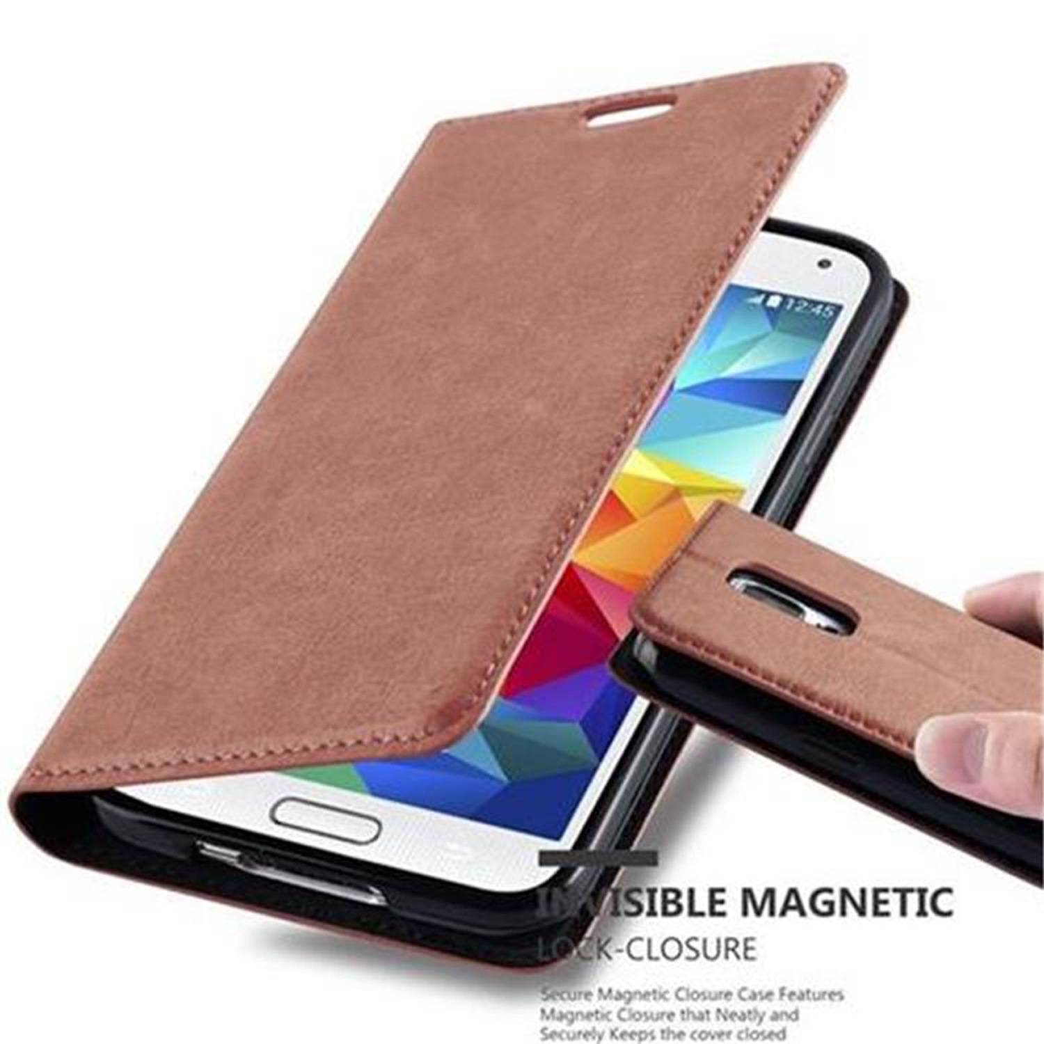 Cadorabo Hülle für Samsung Galaxy S5 / S5 NEO Schutz Hülle in Braun Handyhülle Etui Case Cover Magnetverschluss