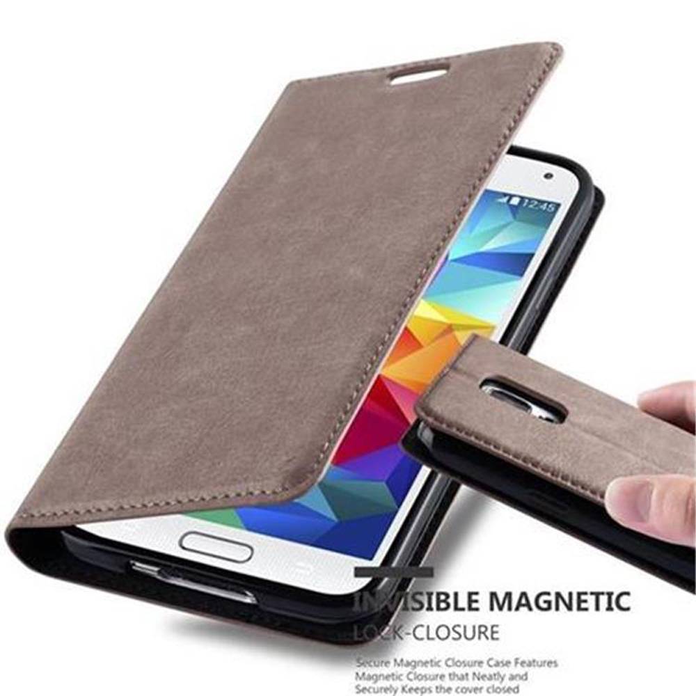 Cadorabo Hülle für Samsung Galaxy S5 / S5 NEO Schutz Hülle in Braun Handyhülle Etui Case Cover Magnetverschluss