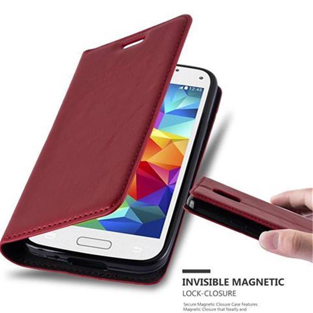 Cadorabo Hülle für Samsung Galaxy S5 MINI / S5 MINI DUOS Schutz Hülle in Rot Handyhülle Etui Case Cover Magnetverschluss
