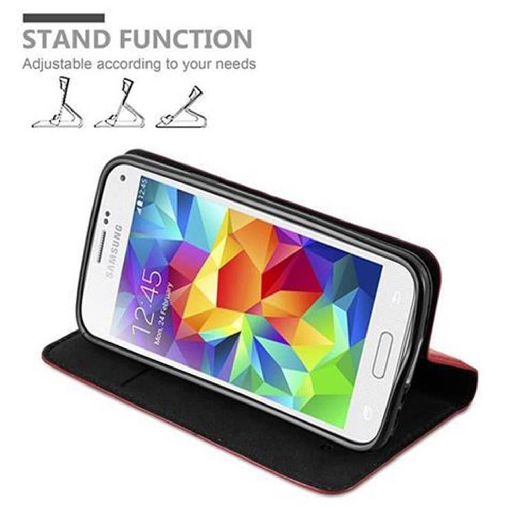 Cadorabo Hülle für Samsung Galaxy S5 MINI / S5 MINI DUOS Schutz Hülle in Rot Handyhülle Etui Case Cover Magnetverschluss