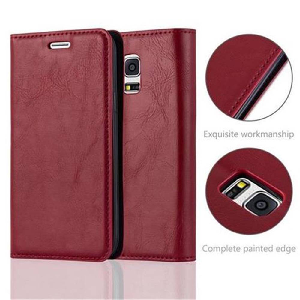 Cadorabo Hülle für Samsung Galaxy S5 MINI / S5 MINI DUOS Schutz Hülle in Rot Handyhülle Etui Case Cover Magnetverschluss