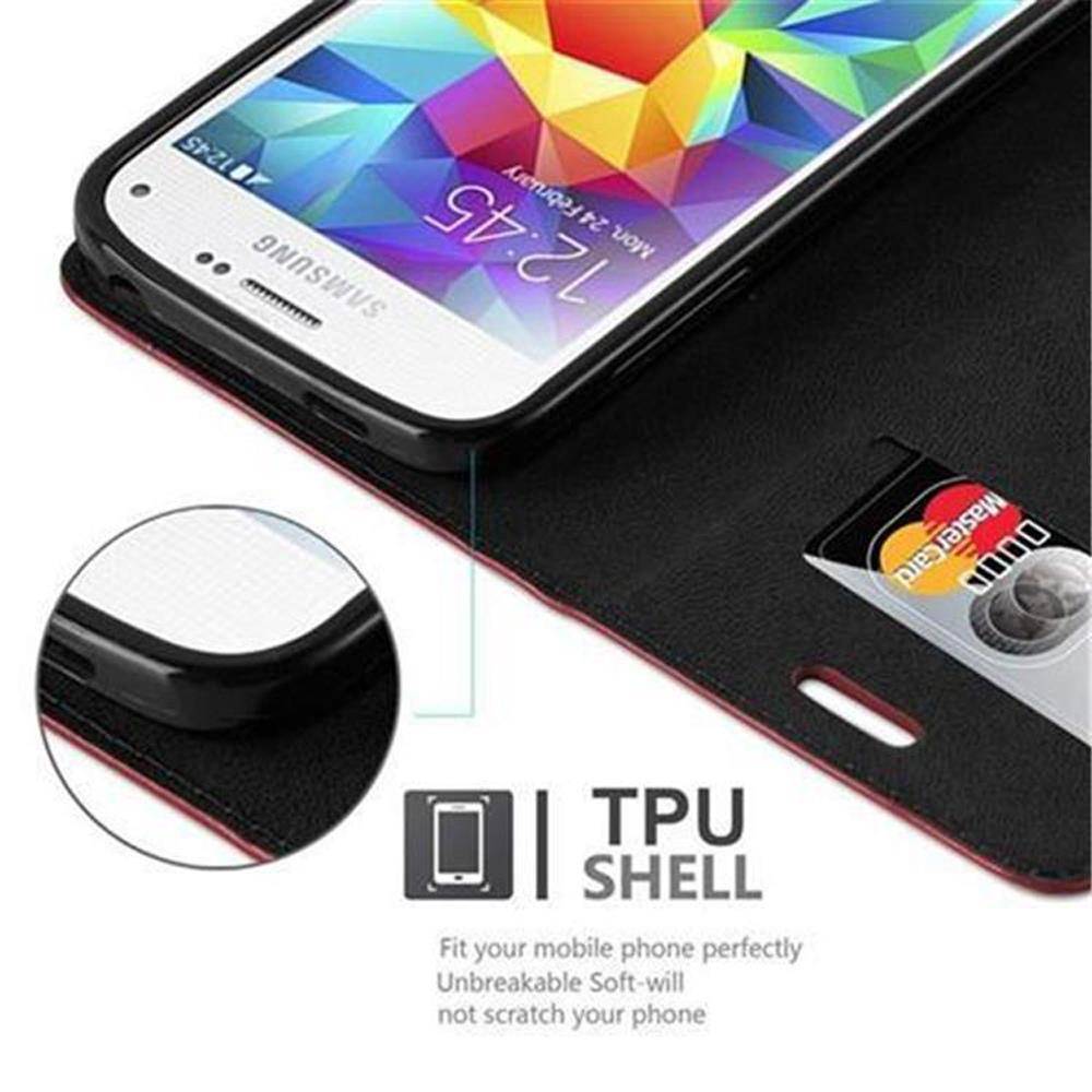 Cadorabo Hülle für Samsung Galaxy S5 MINI / S5 MINI DUOS Schutz Hülle in Rot Handyhülle Etui Case Cover Magnetverschluss
