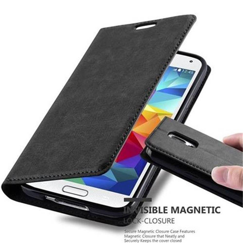 Cadorabo Hülle für Samsung Galaxy S5 / S5 NEO Schutz Hülle in Schwarz Handyhülle Etui Case Cover Magnetverschluss