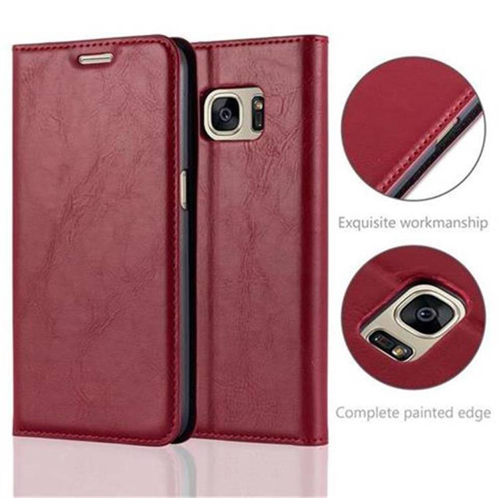 Cadorabo Hülle für Samsung Galaxy S7 Schutz Hülle in Rot Handyhülle Etui Case Cover Magnetverschluss