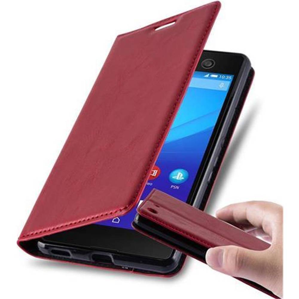 Cadorabo Hülle für Sony Xperia M5 Schutz Hülle in Rot Handyhülle Etui Case Cover Magnetverschluss