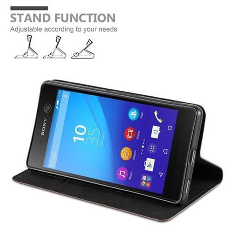 Cadorabo Hülle für Sony Xperia M5 Schutz Hülle in Braun Handyhülle Etui Case Cover Magnetverschluss