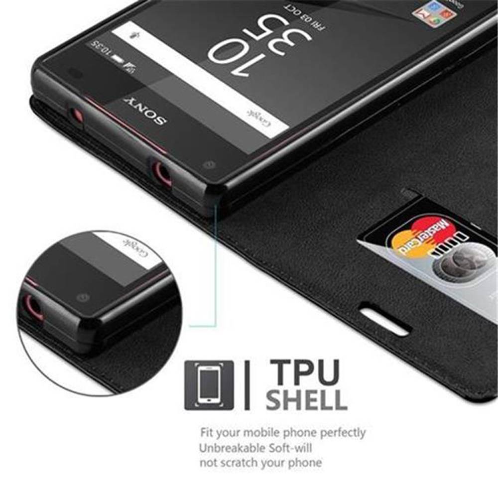 Cadorabo Hülle für Sony Xperia Z5 COMPACT Schutz Hülle in Schwarz Handyhülle Etui Case Cover Magnetverschluss