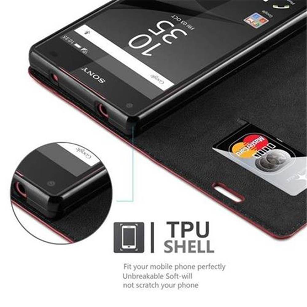 Cadorabo Hülle für Sony Xperia Z5 COMPACT Schutz Hülle in Rot Handyhülle Etui Case Cover Magnetverschluss