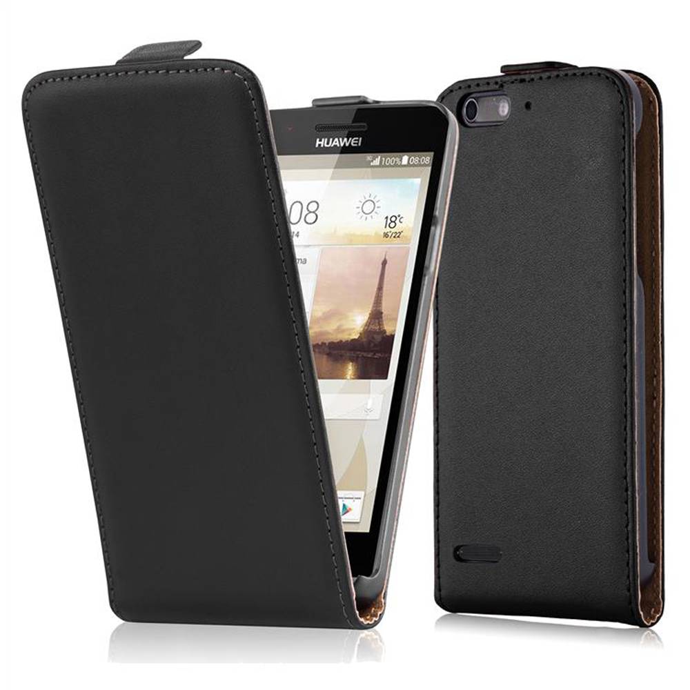 Cadorabo Hülle für Huawei P6 MINI Schutzhülle in Schwarz Flip Handyhülle Case Cover Etui Kunstleder